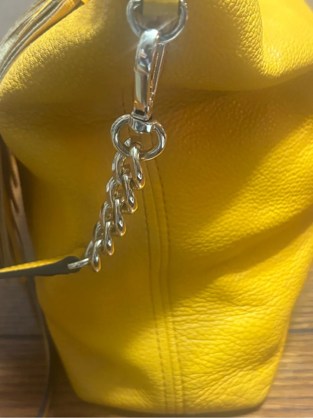 Michael Kors Bedford Yellow Pebbled Leather Hobo Tassel & Chain Strap in Mustard